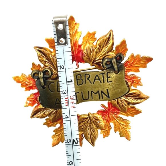 VTG Celebrate Autumn Leaf Brooch Kenneth Cole Gold Tone Enamel Fall Harvest - Picture 7 of 9